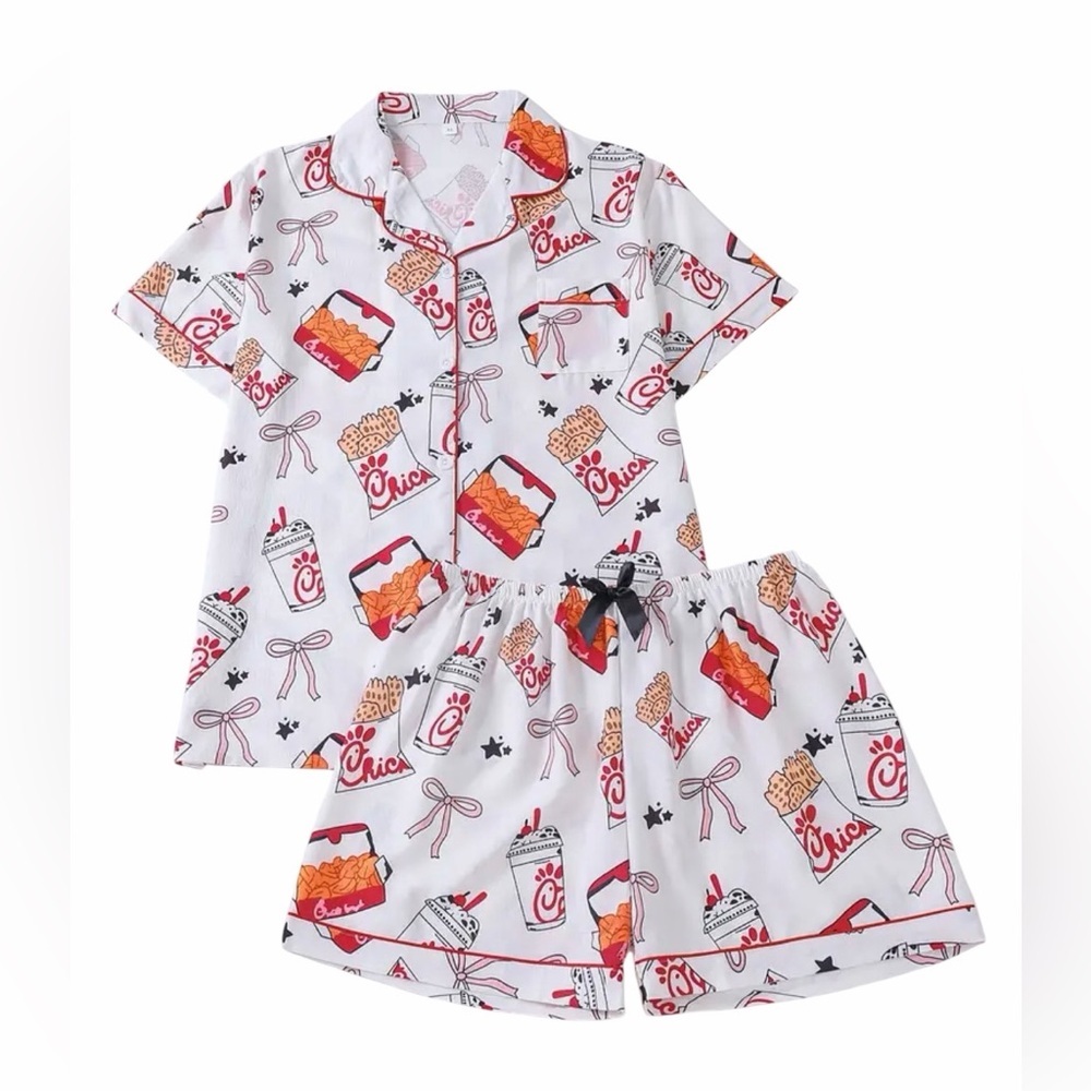 Chick-Fil-A Pajama Set M Funny Food Print Sleepwear Kitschy Campy Adult PJs